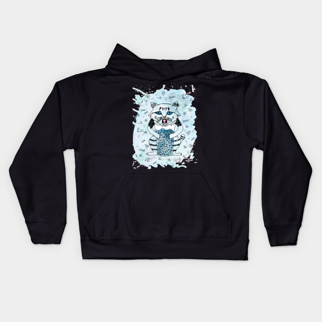 Emotional cat. Blue Kids Hoodie by PolinaPo